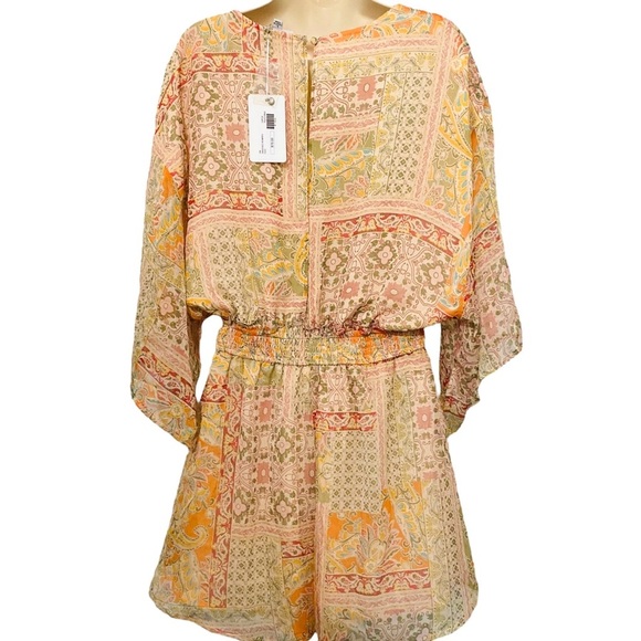 Fate The Label NWT Paisley Floral Romper Orange Patchwork Print - Picture 9 of 13